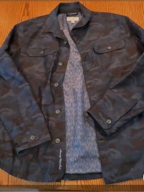 Robert Graham Men's Navy Camo Button-Up Shirt Jacket